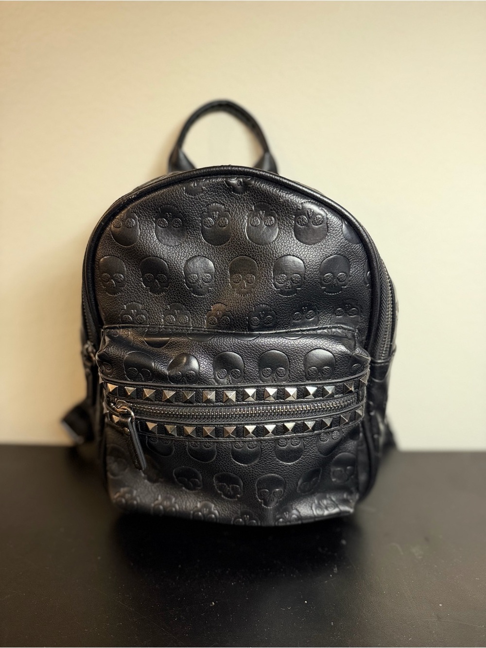 Black Embossed Skull Mini Backpack - Unbranded